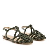 Kožené sandále, rúrkové remienky, minipodpätok. Zelené. 32 21,0