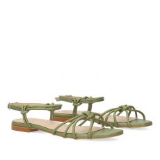 Kožené sandále s rúrkovými remienkami. Zelené.
