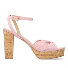 Látkové sandále na platforme s korkom. Ružové.