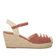 Semišové espadrilky, jutový klin. Tmavoružové.