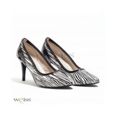 Luxusné kožené lodičky, vzor zebra. Čiernobiele.