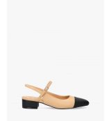 Dvojfarebné lodičky s otvorenou pätou. Béžovočierne. 33 22,0