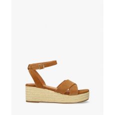 Semišové jutové sandále na kline. Hnedé camel.