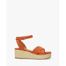 Semišové jutové sandále na kline. Oranžové.